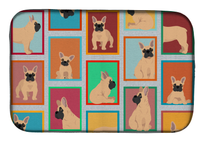 Lots of Dogs Dish Drying Mat (Dog Breed: French Bulldog - Fawn, size: 14  x 21")