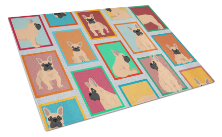 Lots of Dogs Glass Cutting Board (Dog Breed: French Bulldog - Fawn, size: large)