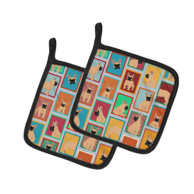 Lots of Dogs Pair of Pot Holders (Design: French Bulldog - Fawn, size: 7.5HX7.5W)