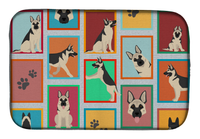 Lots of Dogs Dish Drying Mat (Dog Breed: German Shepherd - Black and Silver, size: 14  x 21")