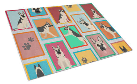 Lots of Dogs Glass Cutting Board (Dog Breed: German Shepherd - Black and Silver, size: large)