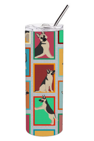 Lots of Dogs Stainless Steel Skinny Tumbler (Design: German Shepherd - Black and Silver, size: 20 oz)