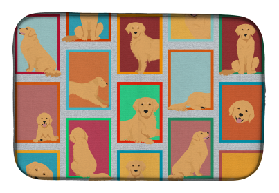 Lots of Dogs Dish Drying Mat (Dog Breed: Golden Retriever, size: 14  x 21")