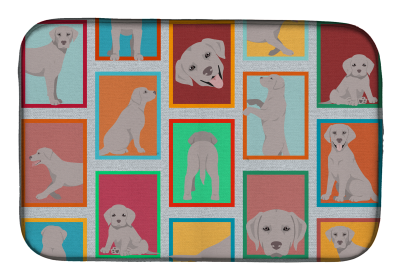 Lots of Dogs Dish Drying Mat (Dog Breed: Labrador Retriever - Grey, size: 14  x 21")