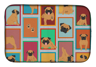 Lots of Dogs Dish Drying Mat (Dog Breed: Pug - Apricot, size: 14  x 21")
