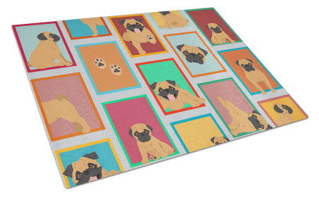 Lots of Dogs Glass Cutting Board (Dog Breed: Pug - Apricot, size: large)
