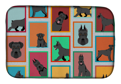 Lots of Dogs Dish Drying Mat (Dog Breed: Schnauzer - Black, size: 14  x 21")