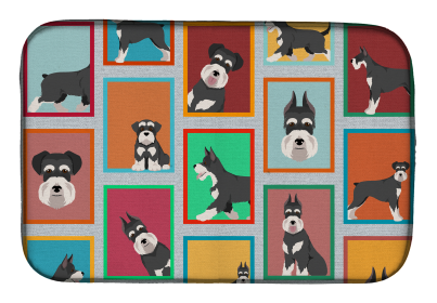 Lots of Dogs Dish Drying Mat (Dog Breed: Schnauzer - Black and Silver, size: 14  x 21")