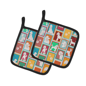 Lots of Dogs Pair of Pot Holders (Design: Poodle - Standard White, size: 7.5HX7.5W)