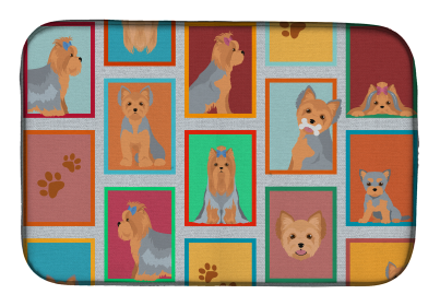 Lots of Dogs Dish Drying Mat (Dog Breed: Yorkshire Terrier - Blue and Tan, size: 14  x 21")