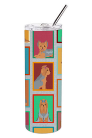 Lots of Dogs Stainless Steel Skinny Tumbler (Design: Yorkshire Terrier - Blue and Tan, size: 20 oz)