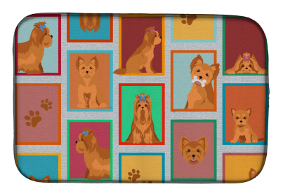 Lots of Dogs Dish Drying Mat (Dog Breed: Yorkshire Terrier - Red, size: 14  x 21")