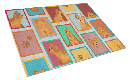 Lots of Dogs Glass Cutting Board (Dog Breed: Yorkshire Terrier - Red, size: large)