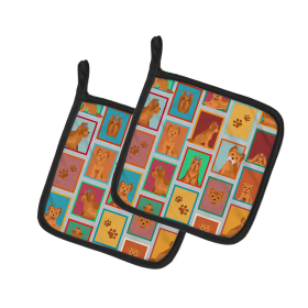 Lots of Dogs Pair of Pot Holders (Design: Yorkshire Terrier - Red, size: 7.5HX7.5W)