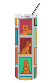 Lots of Dogs Stainless Steel Skinny Tumbler (Design: Yorkshire Terrier - Red, size: 20 oz)