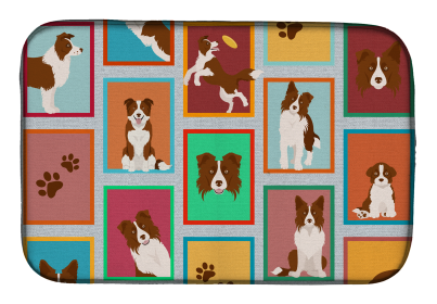 Lots of Dogs Dish Drying Mat (Dog Breed: Border Collie - Red, size: 14  x 21")