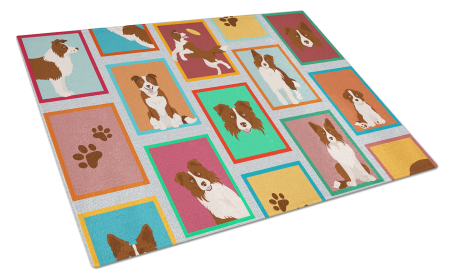 Lots of Dogs Glass Cutting Board (Dog Breed: Border Collie - Red, size: large)