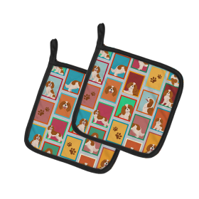 Lots of Dogs Pair of Pot Holders (Design: Cavalier Spaniel - Blenheim, size: 7.5HX7.5W)