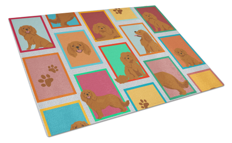 Lots of Dogs Glass Cutting Board (Dog Breed: Cavalier Spaniel - Ruby, size: large)