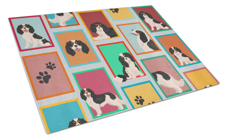 Lots of Dogs Glass Cutting Board (Dog Breed: Cavalier Spaniel - Tricolor, size: large)