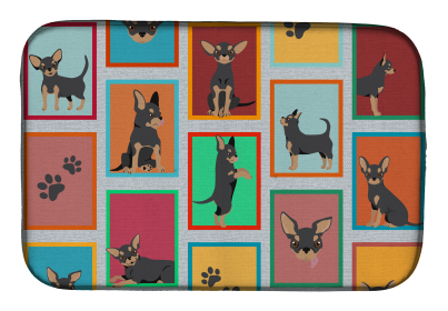 Lots of Dogs Dish Drying Mat (Dog Breed: Chihuahua - Black and Tan, size: 14  x 21")