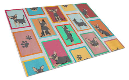 Lots of Dogs Glass Cutting Board (Dog Breed: Chihuahua - Black and Tan, size: large)