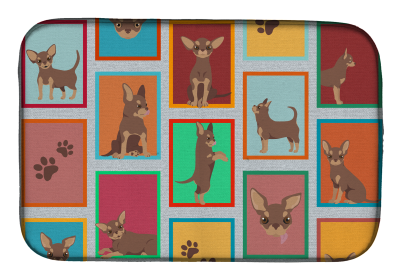 Lots of Dogs Dish Drying Mat (Dog Breed: Chihuahua - Chocolate, size: 14  x 21")