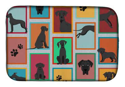Lots of Dogs Dish Drying Mat (Dog Breed: Great Dane - Black, size: 14  x 21")
