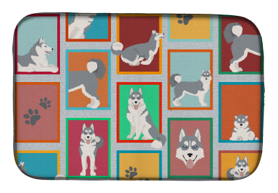 Lots of Dogs Dish Drying Mat (Dog Breed: Siberian Husky - Grey, size: 14  x 21")