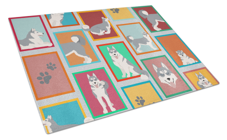 Lots of Dogs Glass Cutting Board (Dog Breed: Siberian Husky - Grey, size: large)