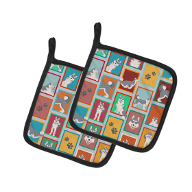 Lots of Dogs Pair of Pot Holders (Design: Siberian Husky - Grey, size: 7.5HX7.5W)