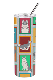 Lots of Dogs Stainless Steel Skinny Tumbler (Design: Siberian Husky - Grey, size: 20 oz)