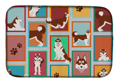 Lots of Dogs Dish Drying Mat (Dog Breed: Siberian Husky - Red, size: 14  x 21")