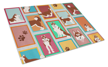 Lots of Dogs Glass Cutting Board (Dog Breed: Siberian Husky - Red, size: large)