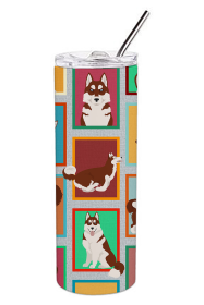 Lots of Dogs Stainless Steel Skinny Tumbler (Design: Siberian Husky - Red, size: 20 oz)