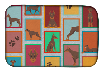 Lots of Dogs Dish Drying Mat (Dog Breed: Doberman Pinscher - Red, size: 14  x 21")