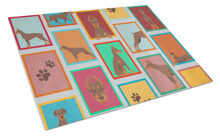 Lots of Dogs Glass Cutting Board (Dog Breed: Doberman Pinscher - Red, size: large)