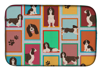 Lots of Dogs Dish Drying Mat (Dog Breed: English Springer Spaniel - Liver, size: 14  x 21")