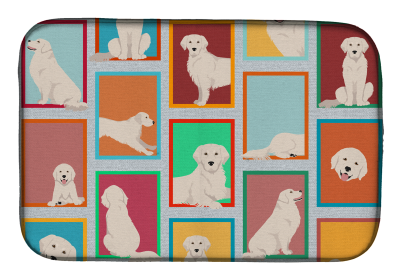 Lots of Dogs Dish Drying Mat (Dog Breed: Golden Retriever - Cream, size: 14  x 21")