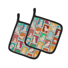 Lots of Dogs Pair of Pot Holders (Design: Golden Retriever - Cream, size: 7.5HX7.5W)