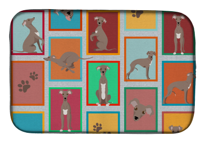 Lots of Dogs Dish Drying Mat (Dog Breed: Italian Greyhound - Fawn, size: 14  x 21")