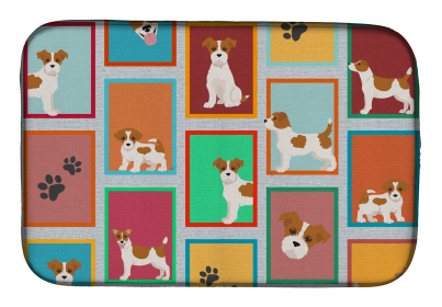 Lots of Dogs Dish Drying Mat (Dog Breed: Jack Russell Terrier - Red and White, size: 14  x 21")