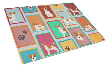 Lots of Dogs Glass Cutting Board (Dog Breed: Jack Russell Terrier - Red and White, size: large)