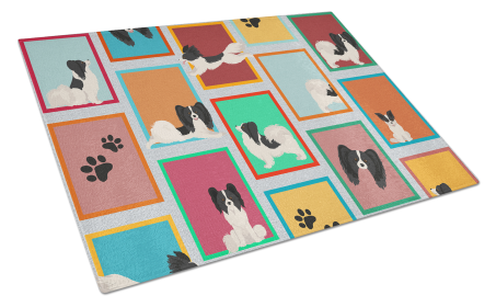 Lots of Dogs Glass Cutting Board (Dog Breed: Papillon - Black and Whtie, size: large)