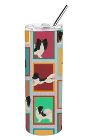 Lots of Dogs Stainless Steel Skinny Tumbler (Design: Papillon - Black and Whtie, size: 20 oz)