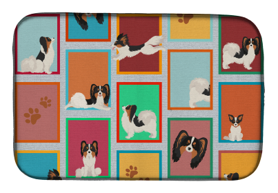 Lots of Dogs Dish Drying Mat (Dog Breed: Papillon - Tricolor, size: 14  x 21")