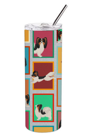 Lots of Dogs Stainless Steel Skinny Tumbler (Design: Papillon - Tricolor, size: 20 oz)
