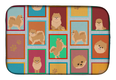 Lots of Dogs Dish Drying Mat (Dog Breed: Pomeranian - Orange, size: 14  x 21")