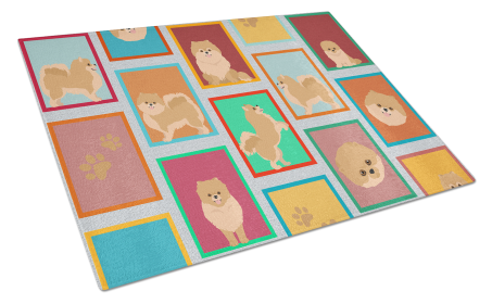 Lots of Dogs Glass Cutting Board (Dog Breed: Pomeranian - Orange, size: large)