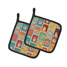 Lots of Dogs Pair of Pot Holders (Design: Pomeranian - Orange, size: 7.5HX7.5W)